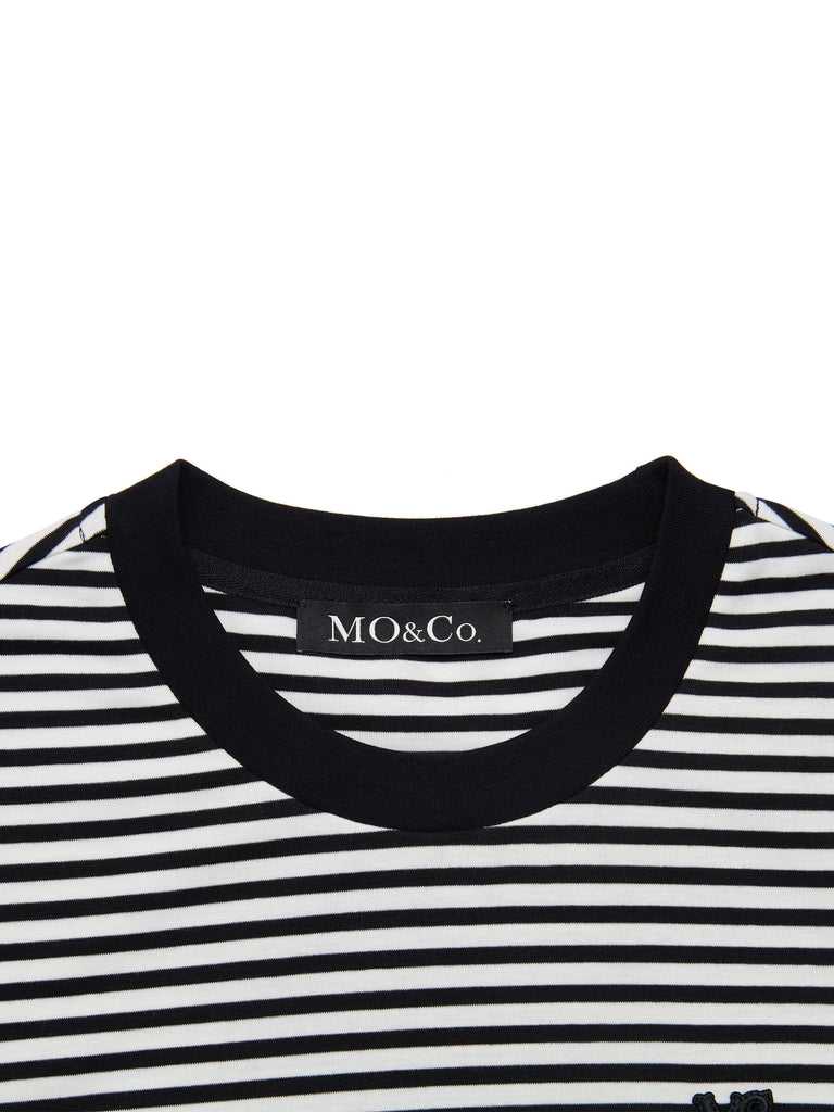 MO&Co. Women's Striped Crewneck Cotton T-Shirt Fitted Casual Round Neck Striped T Shirt