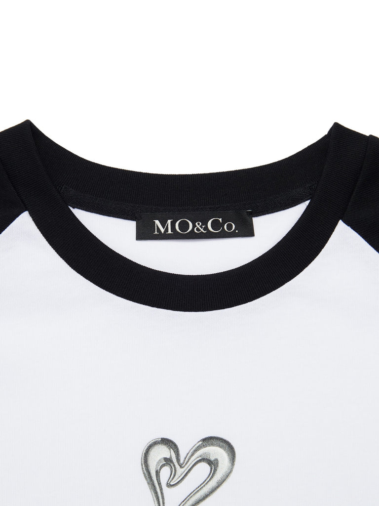 MO&Co. Women's Contrast Long Sleeve Cotton T-Shirt Loose Causal Round Neck Top Shirt