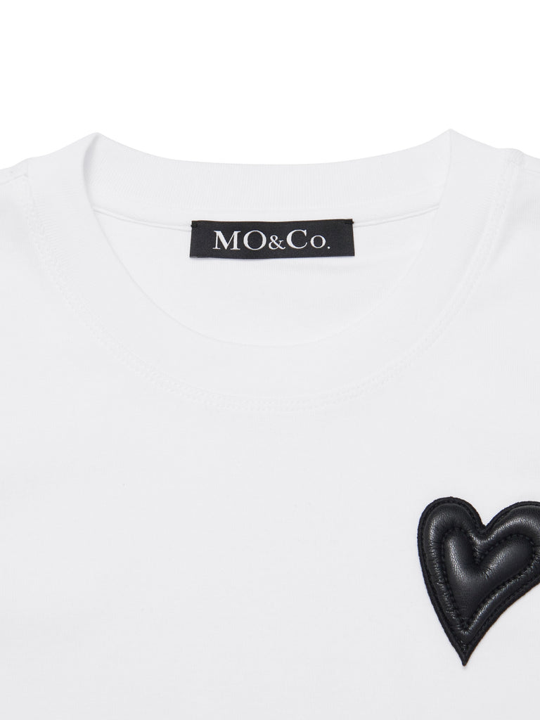 MO&Co. Women's Cotton Slim Fit T-shirt Fitted Chic Round Neck Black And White