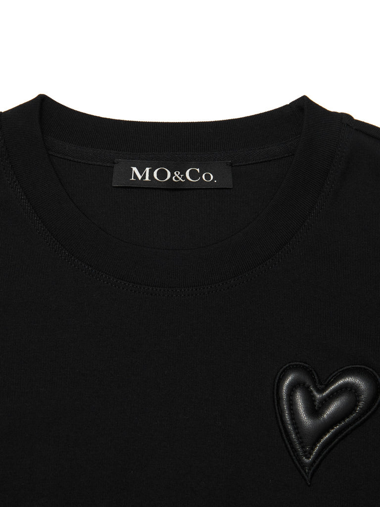 MO&Co. Women's Cotton Slim Fit T-shirt Fitted Chic Round Neck Black And White
