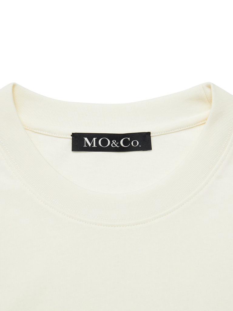 MO&Co. Women's Cartoon Print Long-sleeve T-Shirt Loose Casual Round Neck Beige And Grey T-Shirt