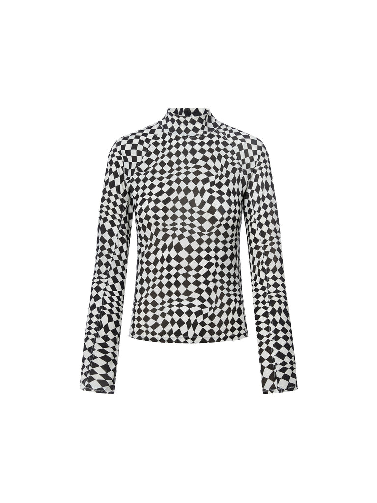 MO&Co. Women Checkerboard Print Slim Fit Top Fitted Casual