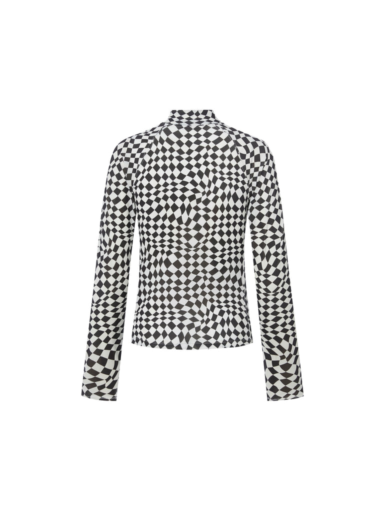 MO&Co. Women Checkerboard Print Slim Fit Top Fitted Casual