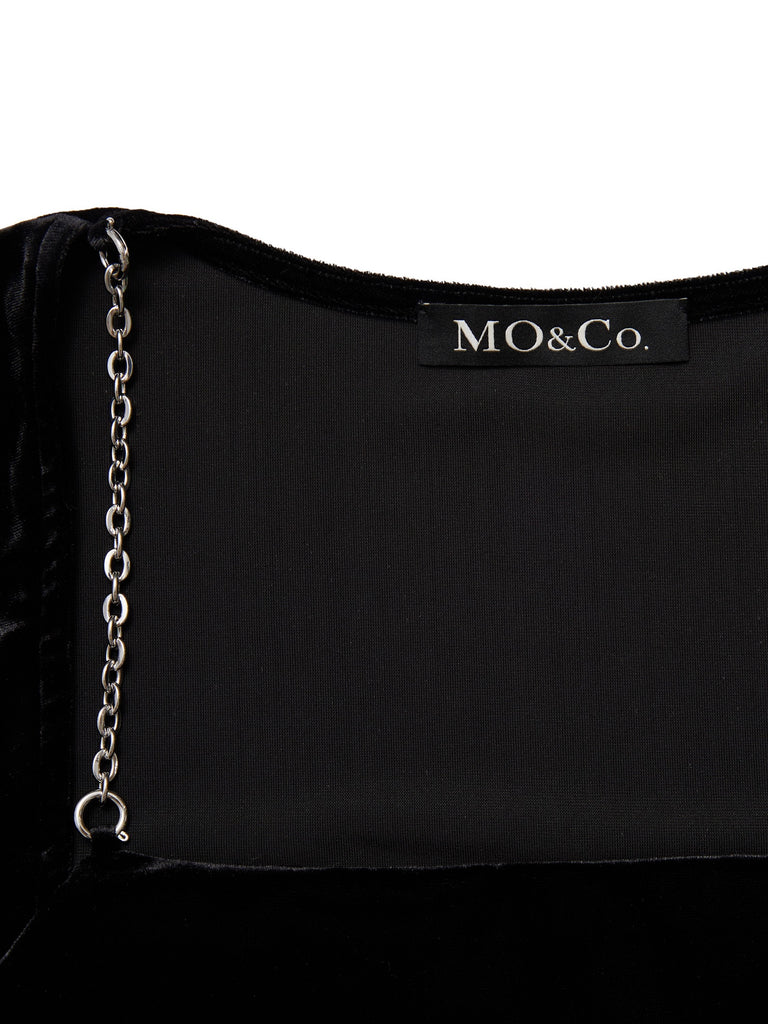 MO&Co. Women's Velvet Square Neck Top Fitted Chic Black Tops For Women