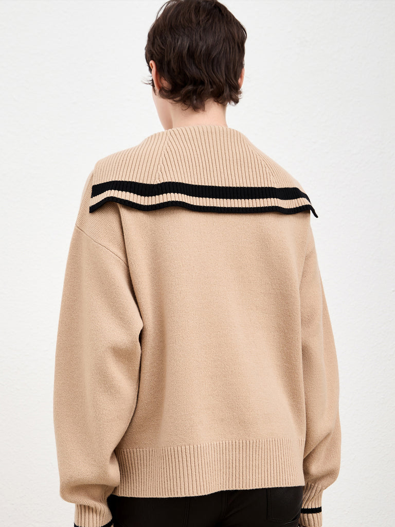  Wool Navy Neck Camel Sweater