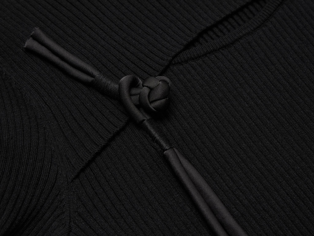 Long Sleeves Cutout Ribbed Knit Bodycon Mini Dress Black