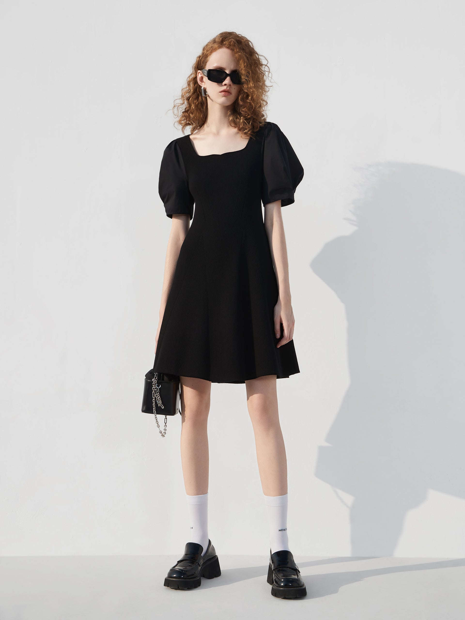 Puff Sleeve A-line Black Mini Dress