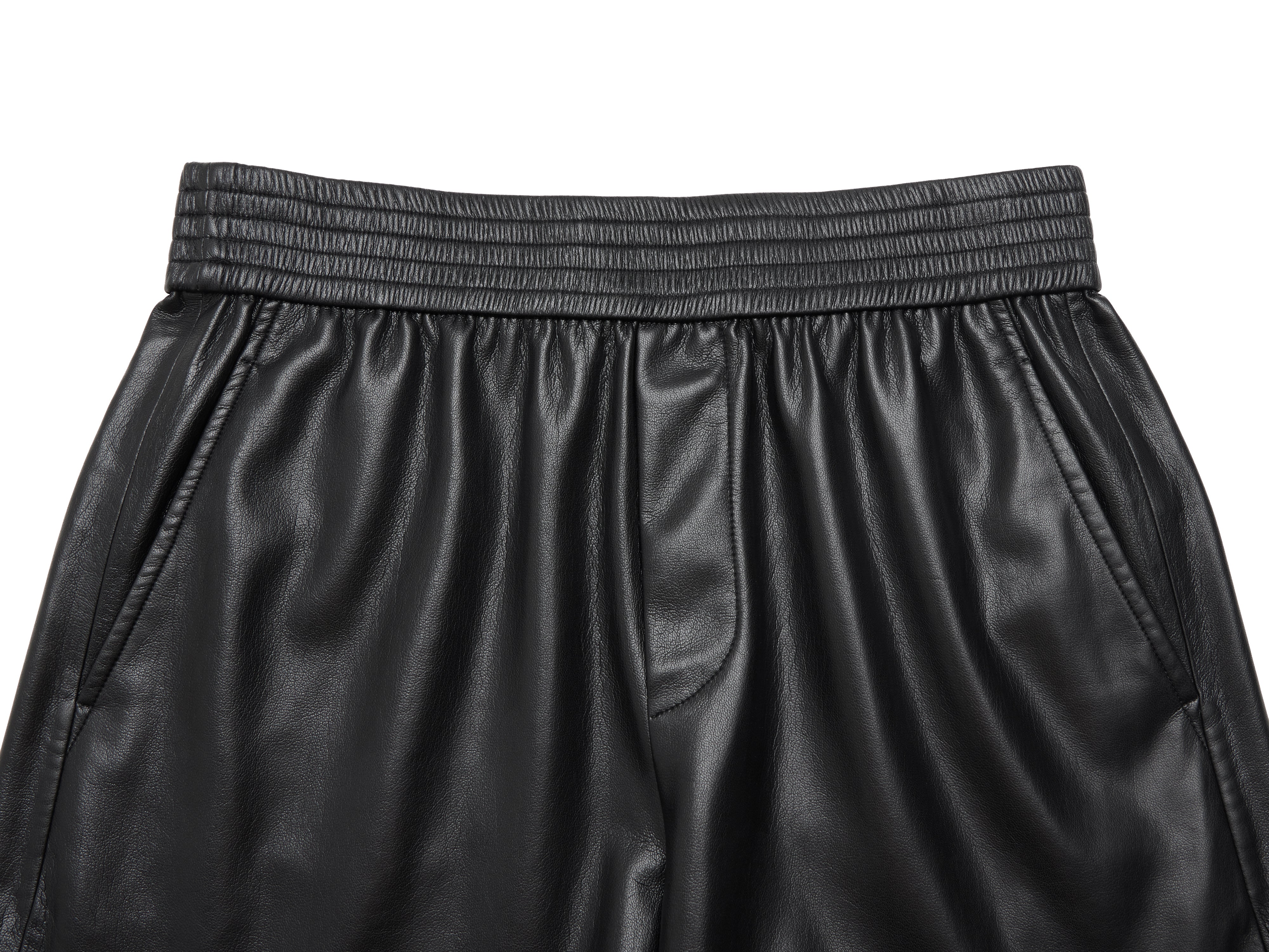 Black Protein Leather Pockets Box Shorts