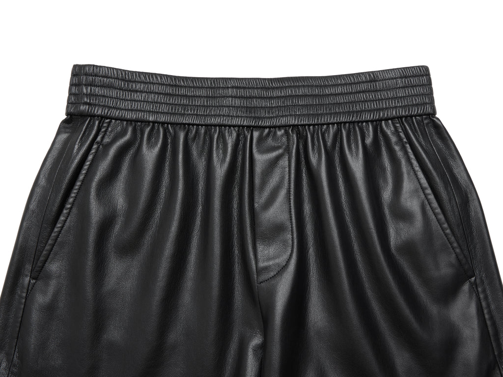 Black Protein Leather Pockets Box Shorts