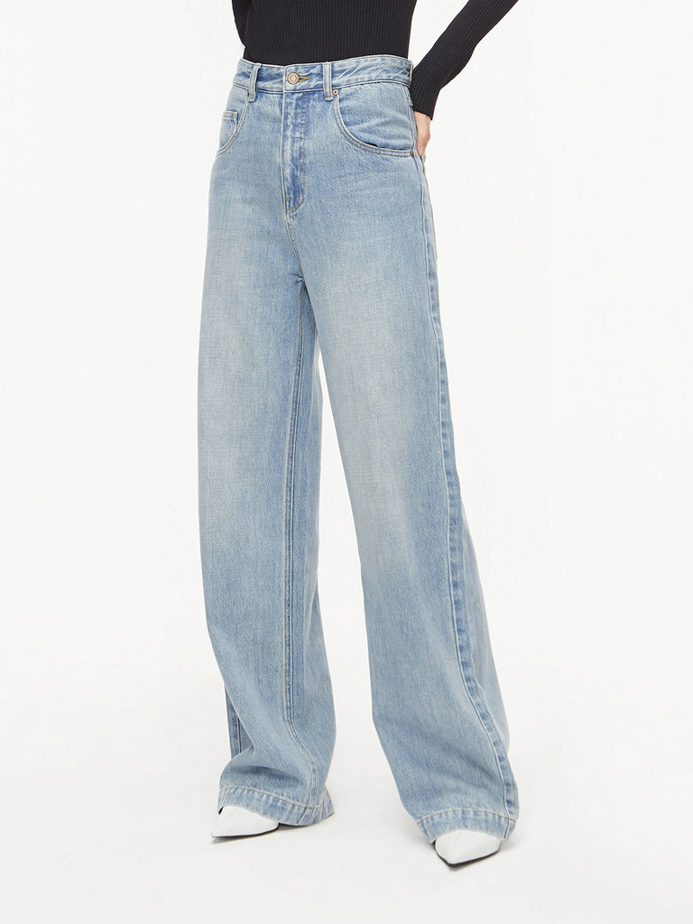 MO&Co. Women's Flowy Long Wide Leg Cowboys Fitted Blue Jeans For Woman