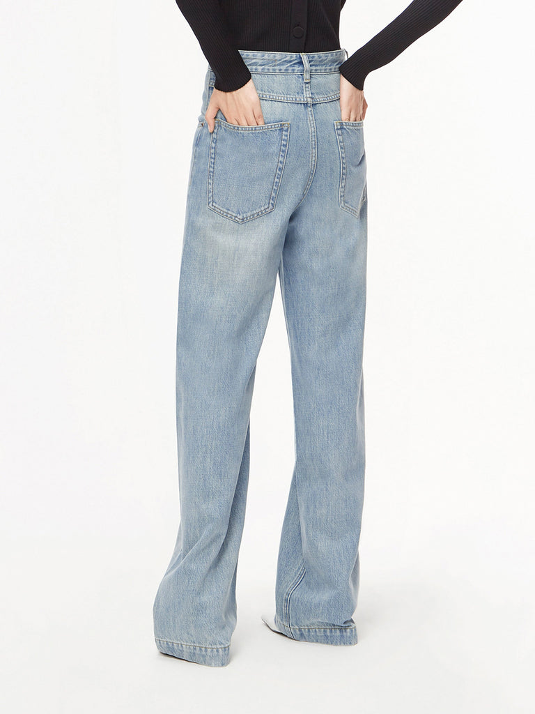 MO&Co. Women's Flowy Long Wide Leg Cowboys Fitted Blue Jeans For Woman