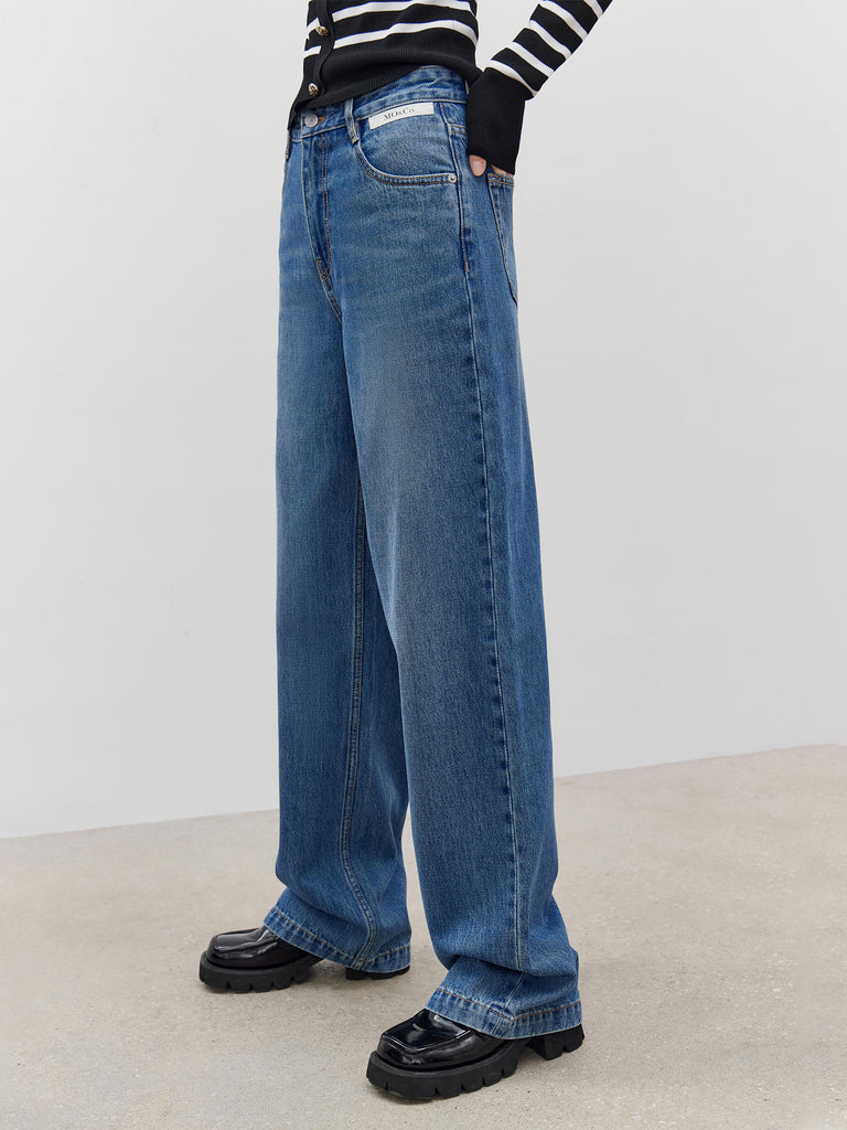 MO&Co. Women's Straight Leg Cotton Jeans Loose Cowboys Streetwear Stylish Jeans
