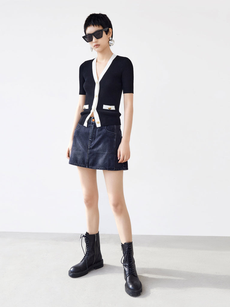 MO&Co. Women's Cotton Crop Denim Loose Cowboys Streetwear Skirt For Women