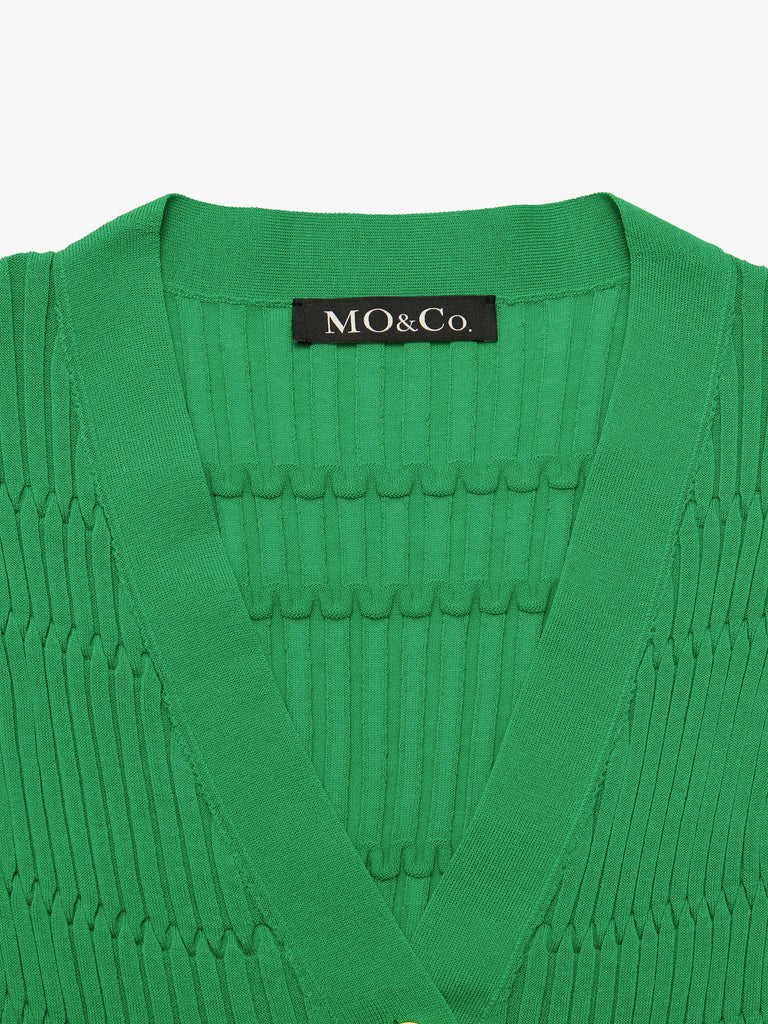 MO&Co. Women's V-Neck Metal Button Knit Top Fitted Casual V Neck