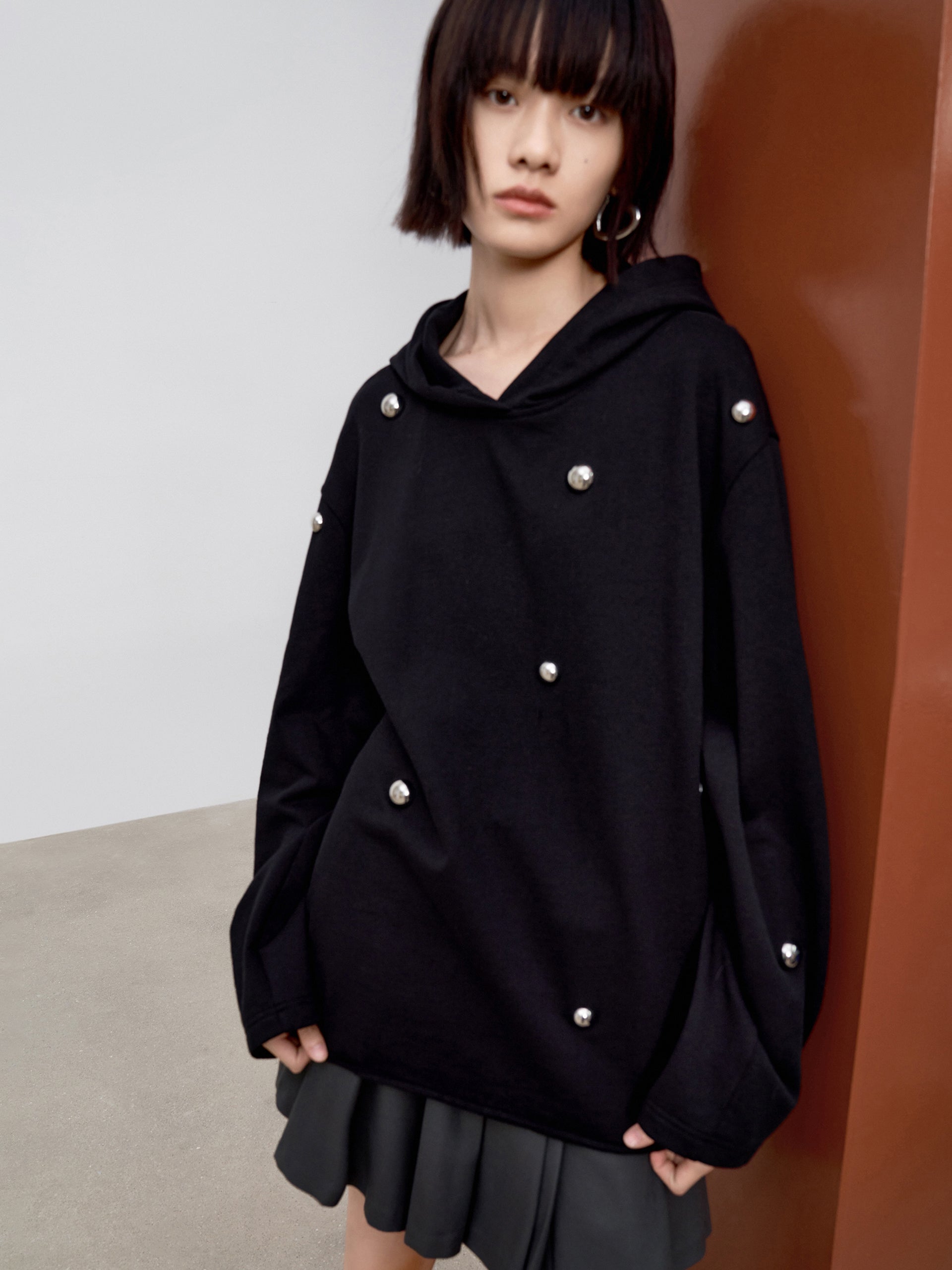 MO&Co. Women's Oversize Hooded Sweatshirt Loose Casual Cotton Shirt