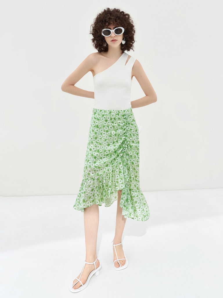 MO&Co. Women's Drawstring Daisy Print Ruffle Loose Casual Skirt For Women