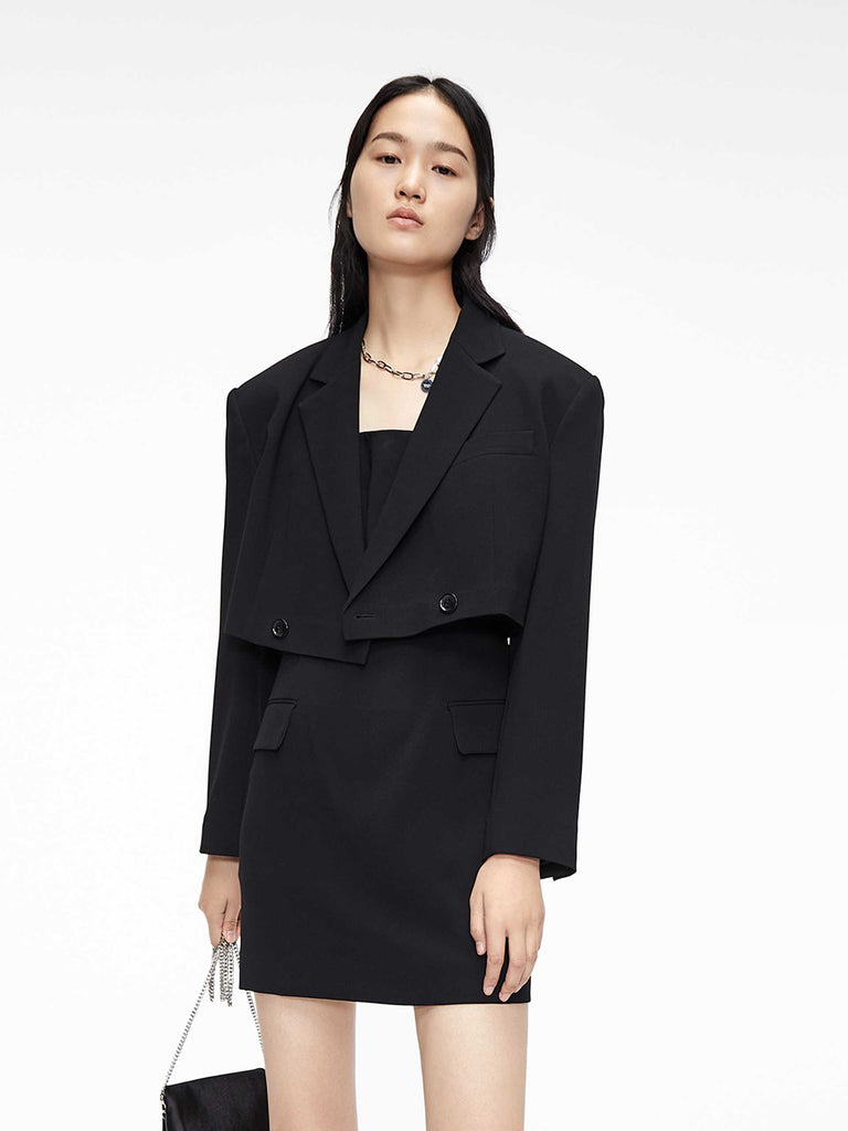 MO&Co. Women's Tank Blazer Dress Suit Loose Casual Lapel Chic Black For Woman