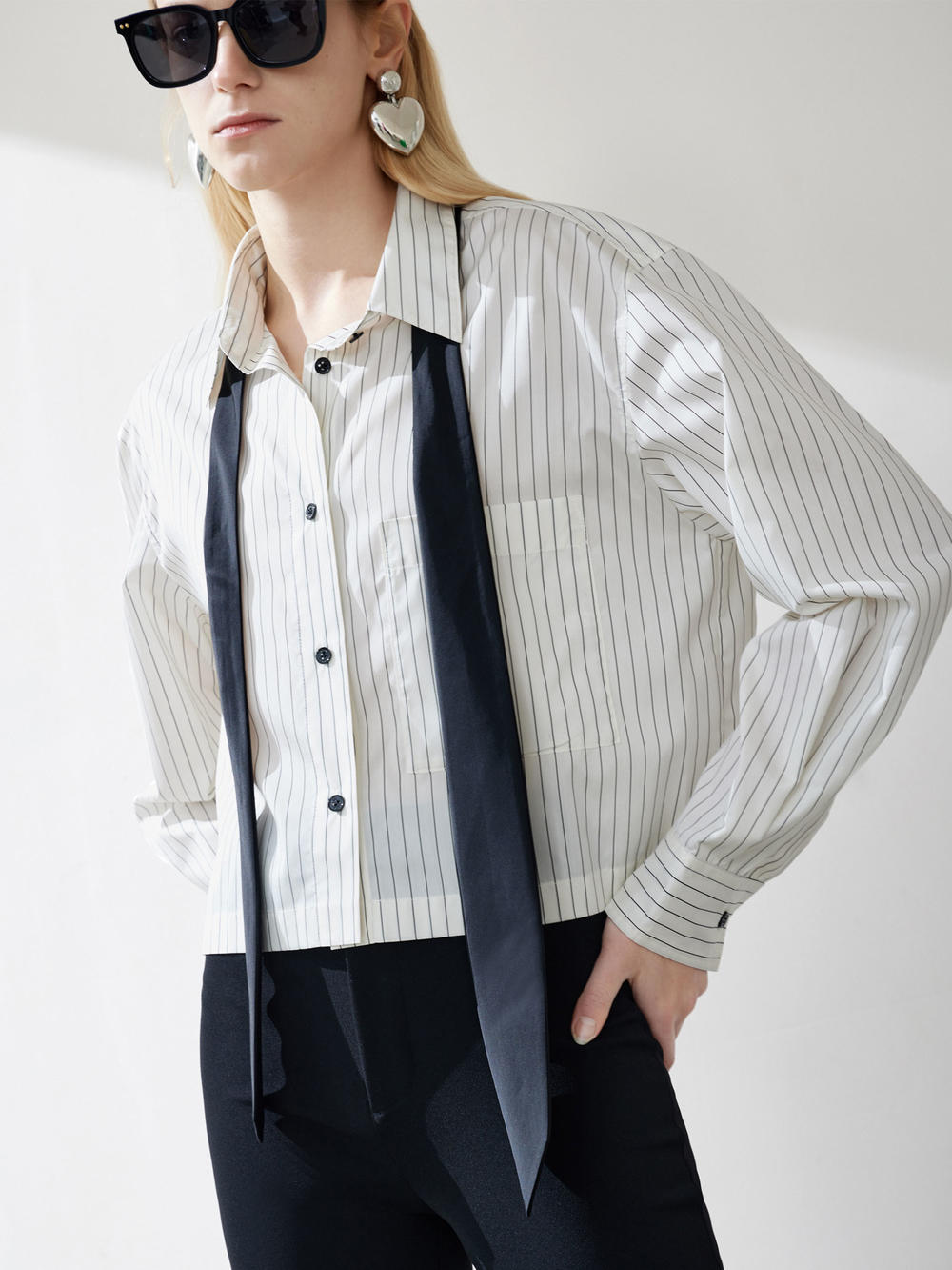 Women's Silk Blend Boxy Fit Striped Shirt in White