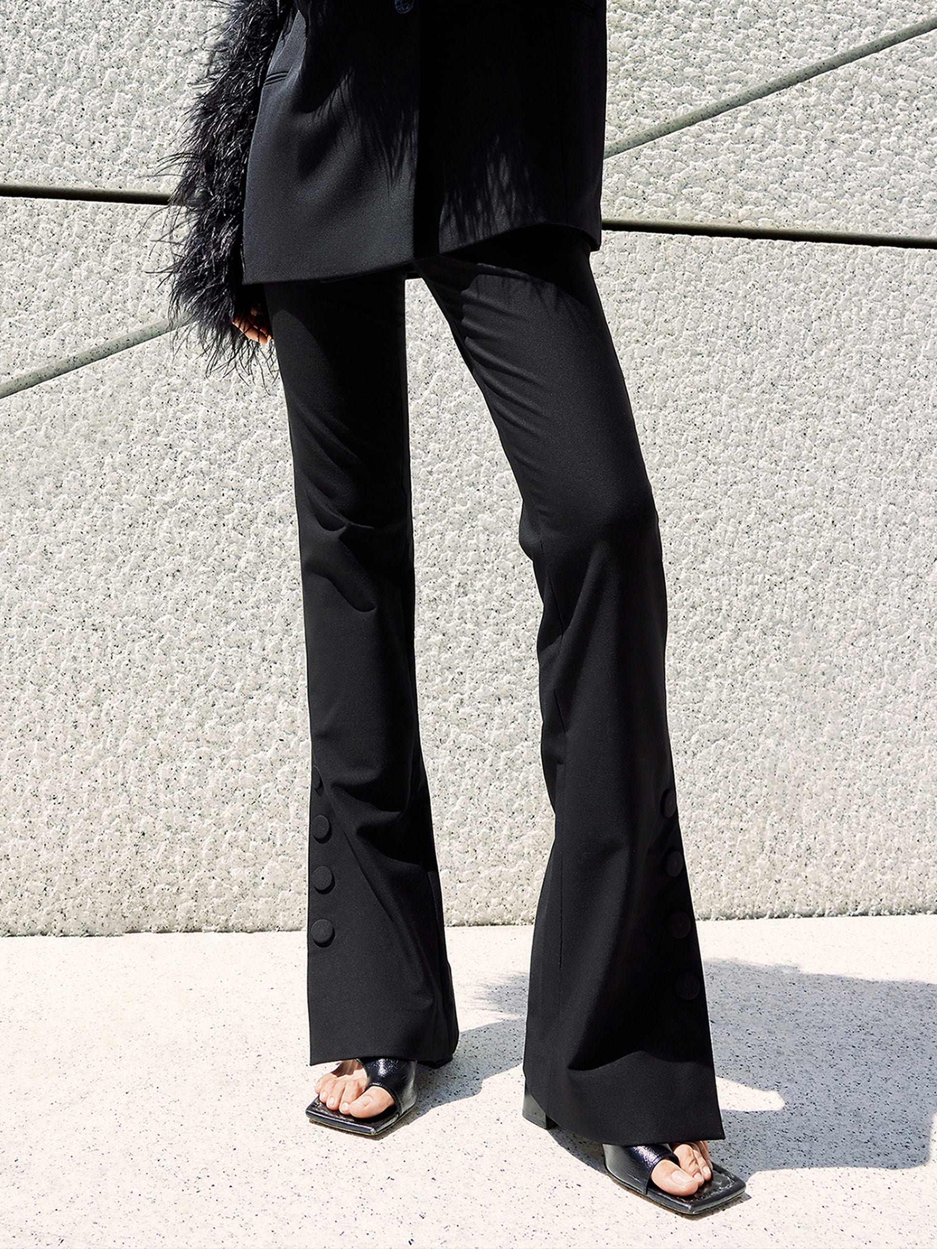 High Waist Side Slit Flared Trousers