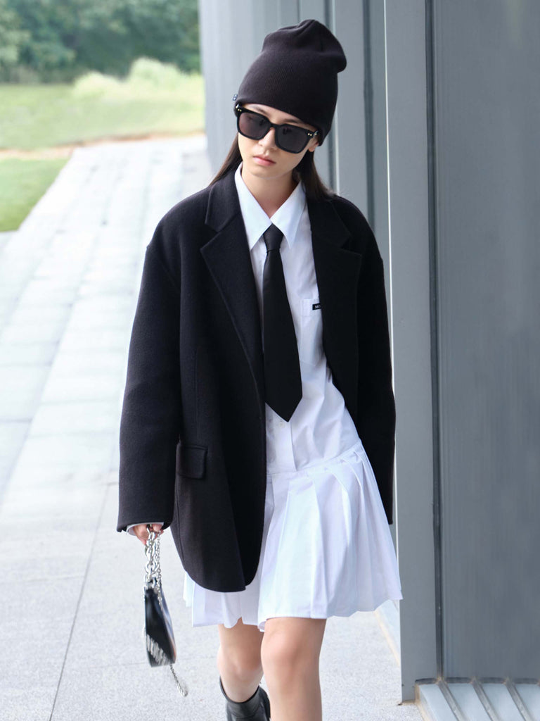 Wool Blend Oversized Black Blazer Coat