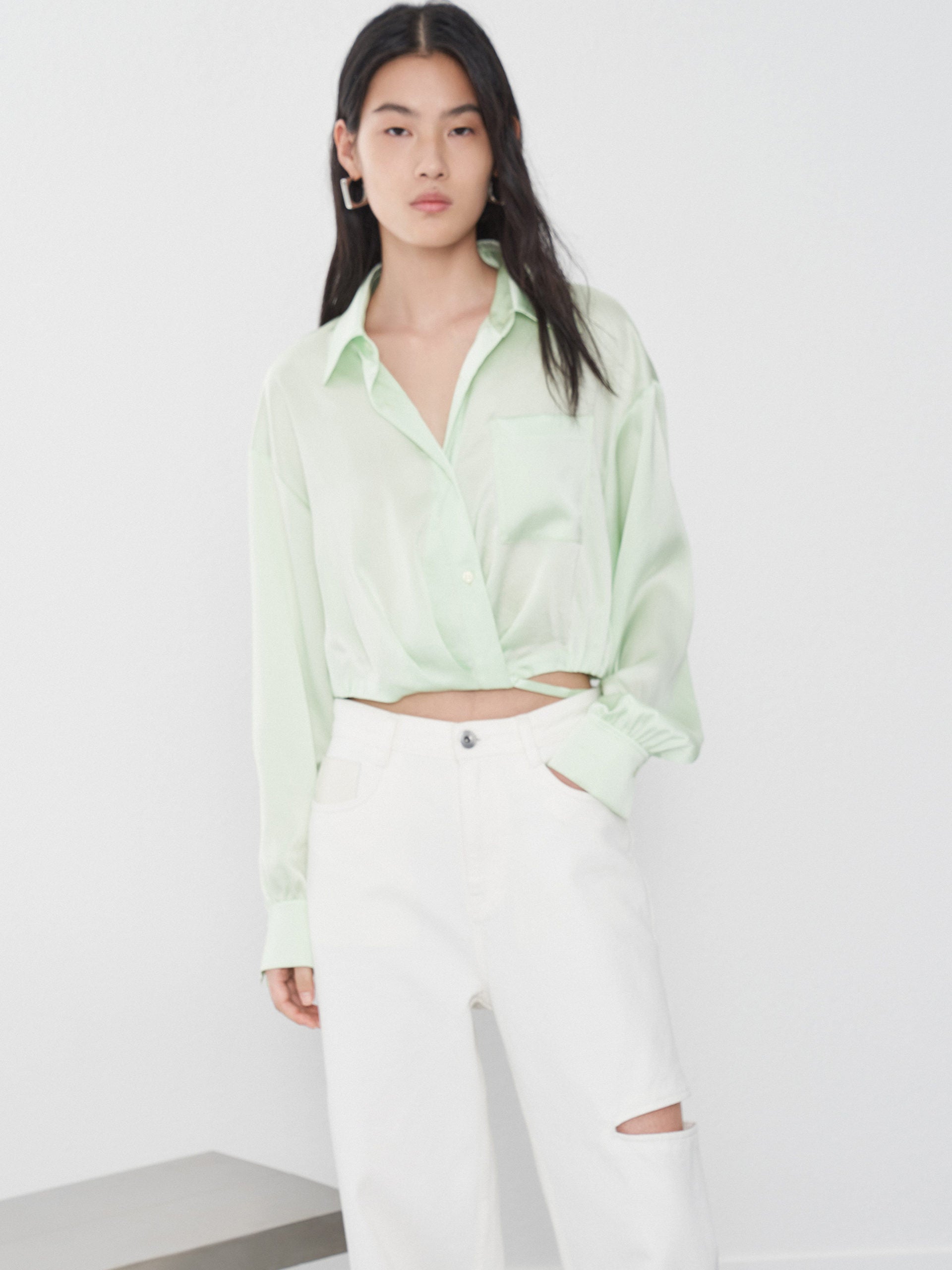 Women's Deconstruct Strap Crop Blouses Top in Green