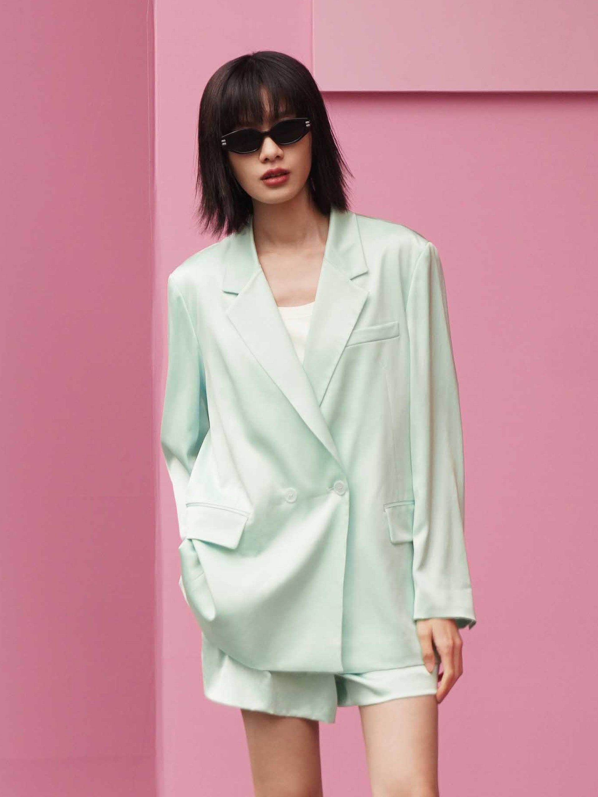 Women's Triacetate Back Deconstructed Cutout Blazer in Mint