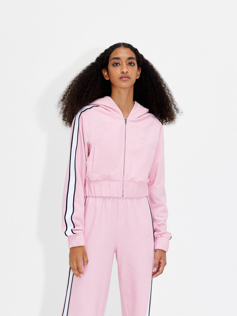 Women's Cropped Athleisure and Causal Hoodie Jacket in Pink