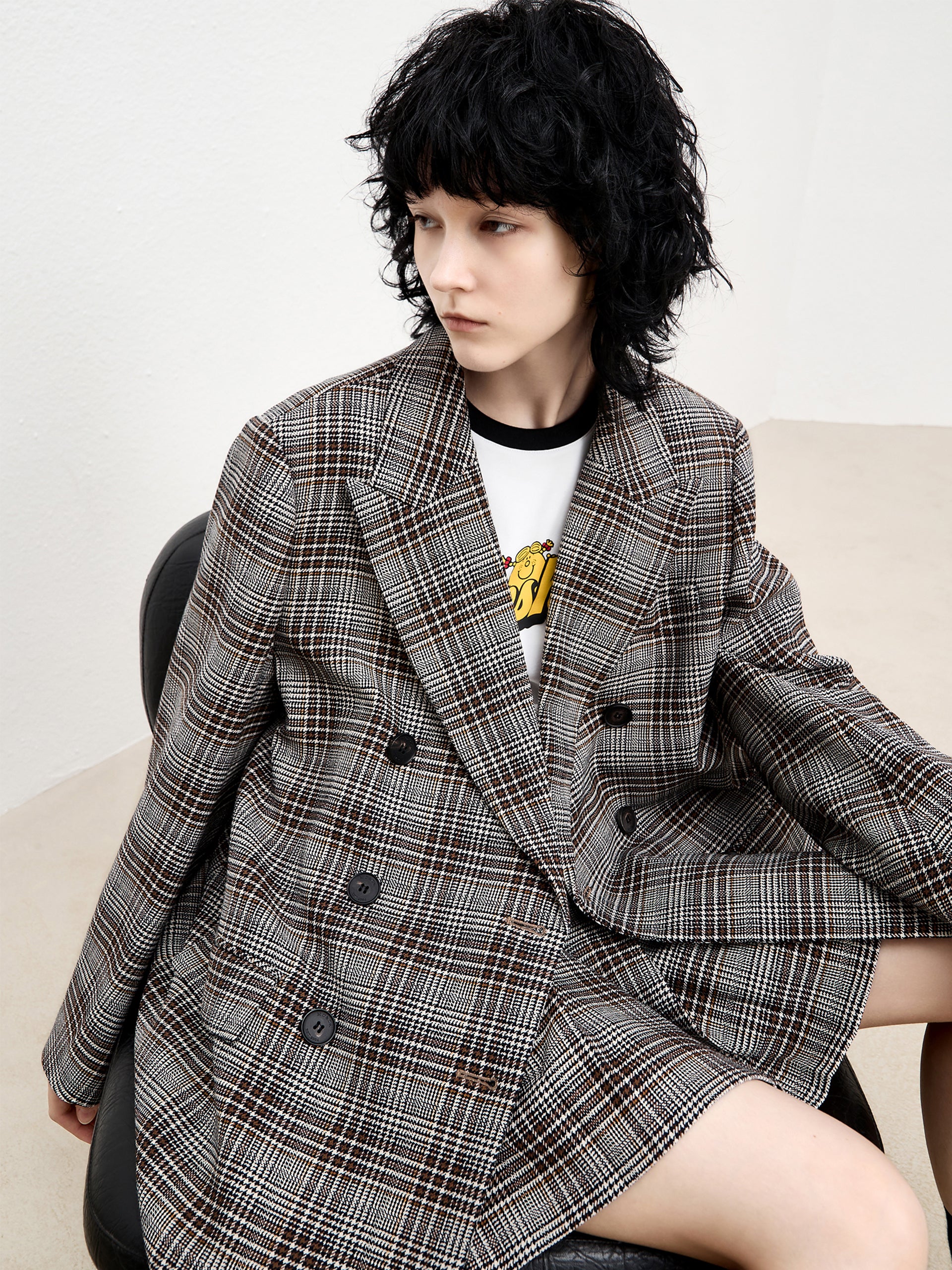 Checked Double Breasted Textured Blazer