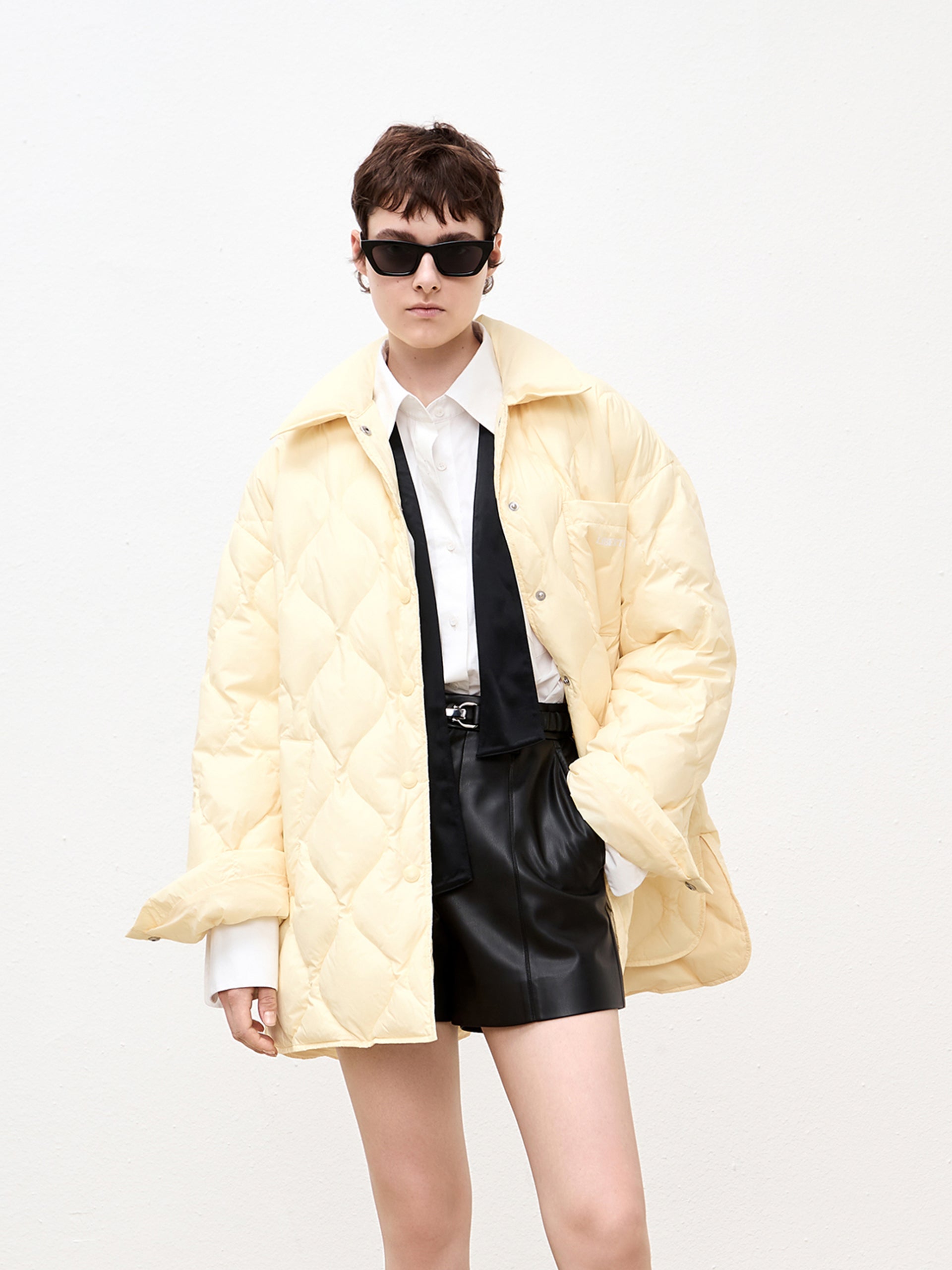 Yellow Oversized Down Jacket with Pockets