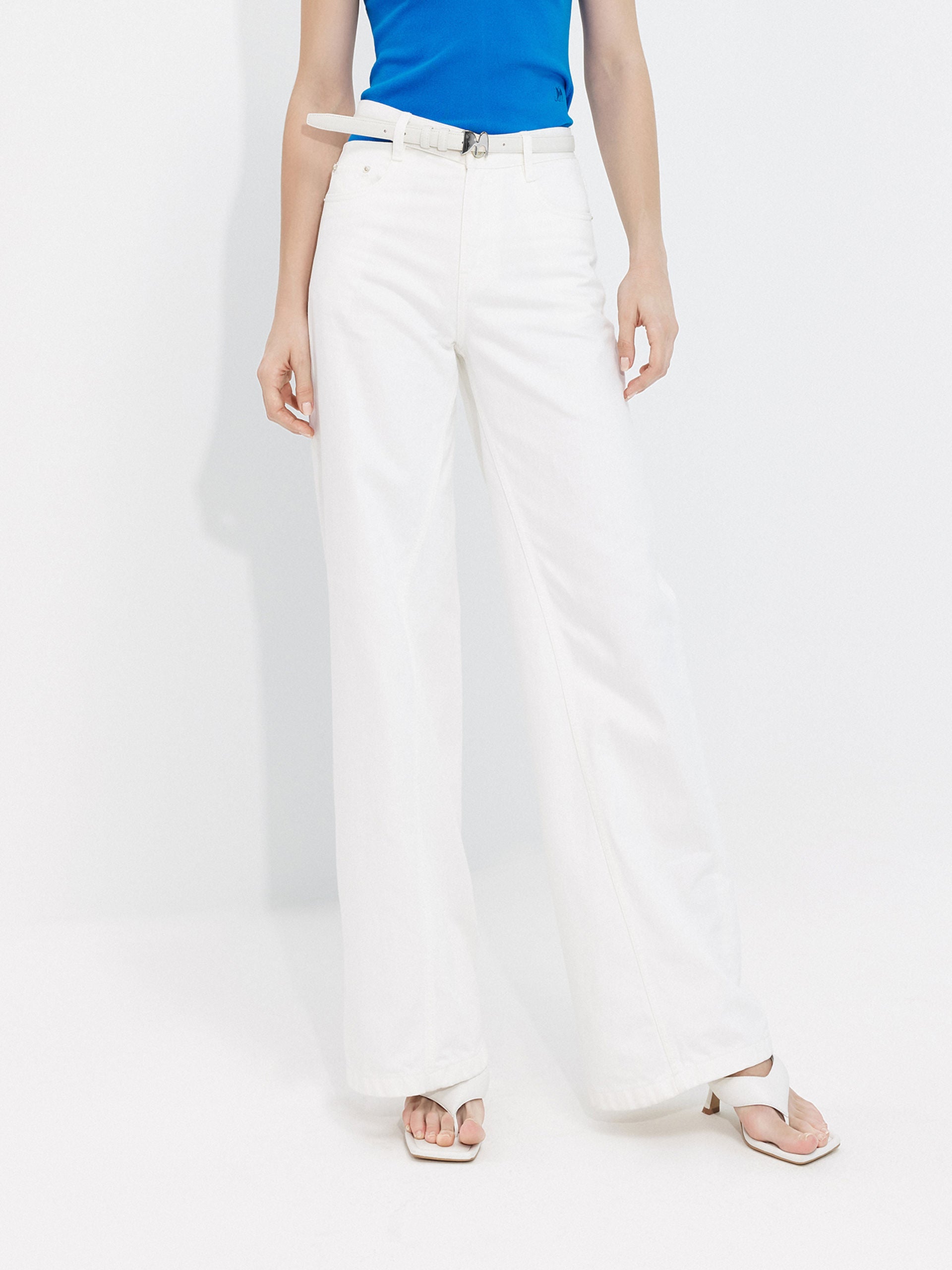 Women's Deconstructed Waistband High-rise White Cotton Jeans