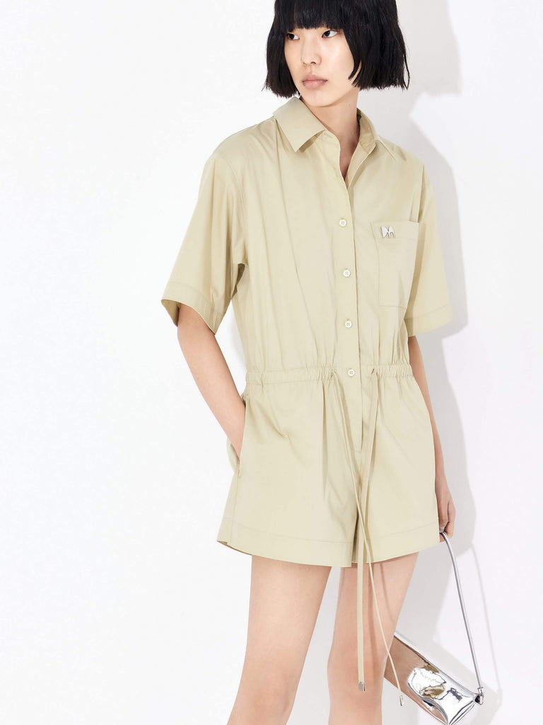 MO&Co. Women's Adjustable Drawstring Waist Casual Romper in Camel