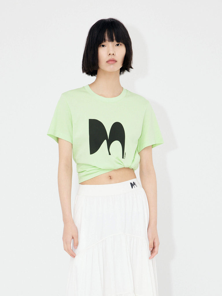 MO&Co Women's Logo Printed Cotton T-shirt in Green boasts a regular fit and is crafted with breathable fabric for everyday comfort. Classic crewneck, short sleeves and M pattern print details make this piece stand out. Crafted from 100% cotton for natural breathability.