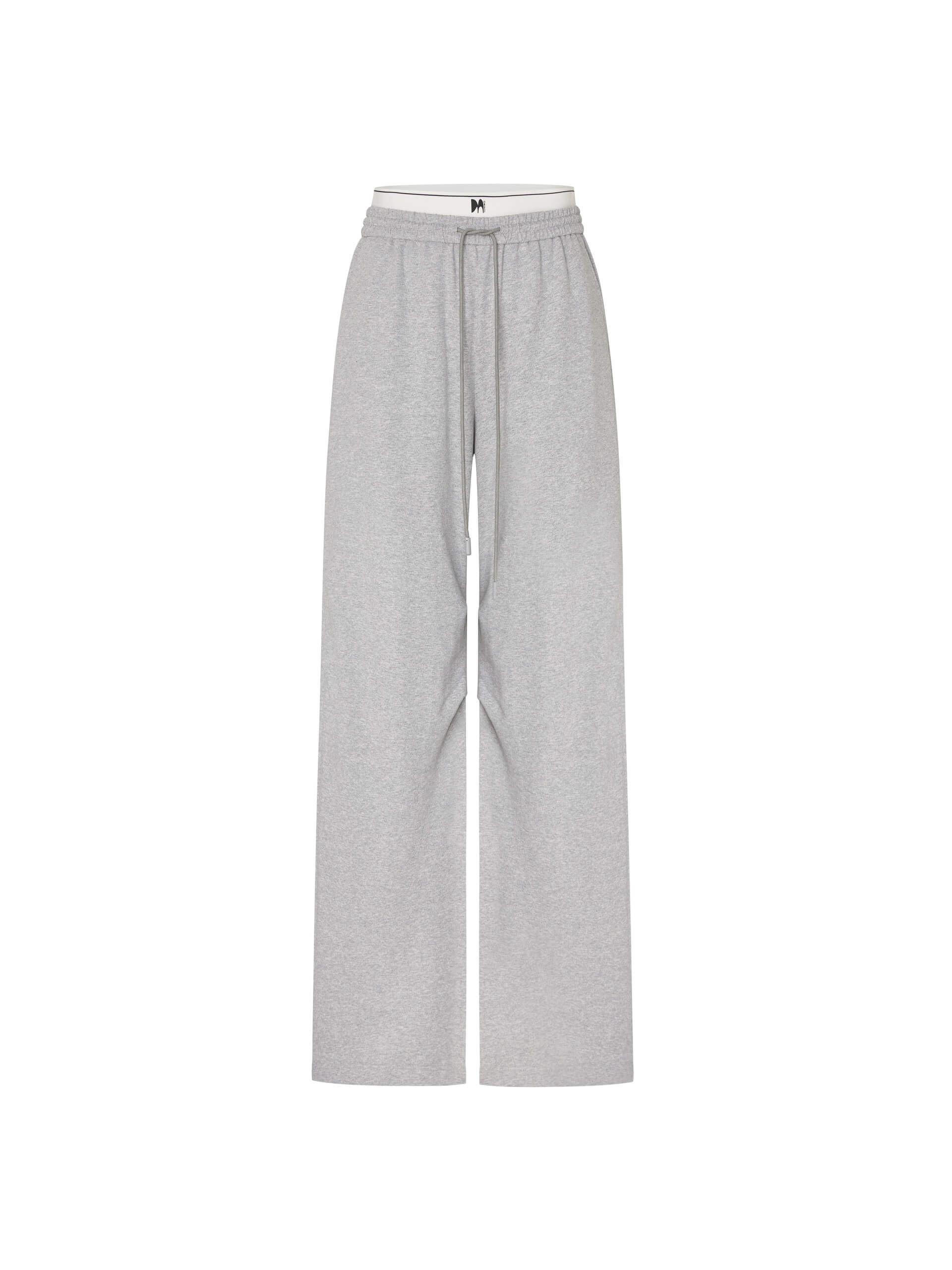 MO&Co. Women's Double Waistband Wide-leg Casual Trousers in Cotton - Grey. Made from breathable cotton fabric, these sweatpants offer a relaxed, stylish fit complete with wide legs & slant pockets. Contrast double waistbands & letter details give them added style.