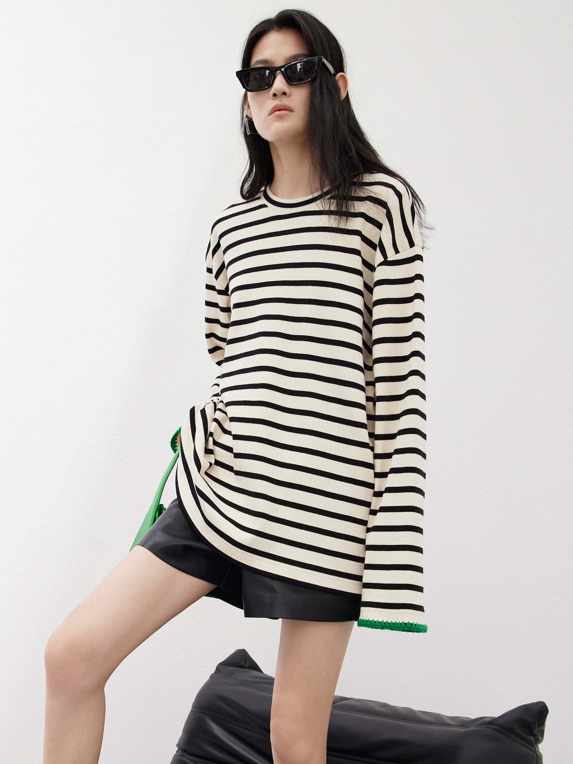 Long sleeves Relaxed fit Causal Striped Cotton T-shirt