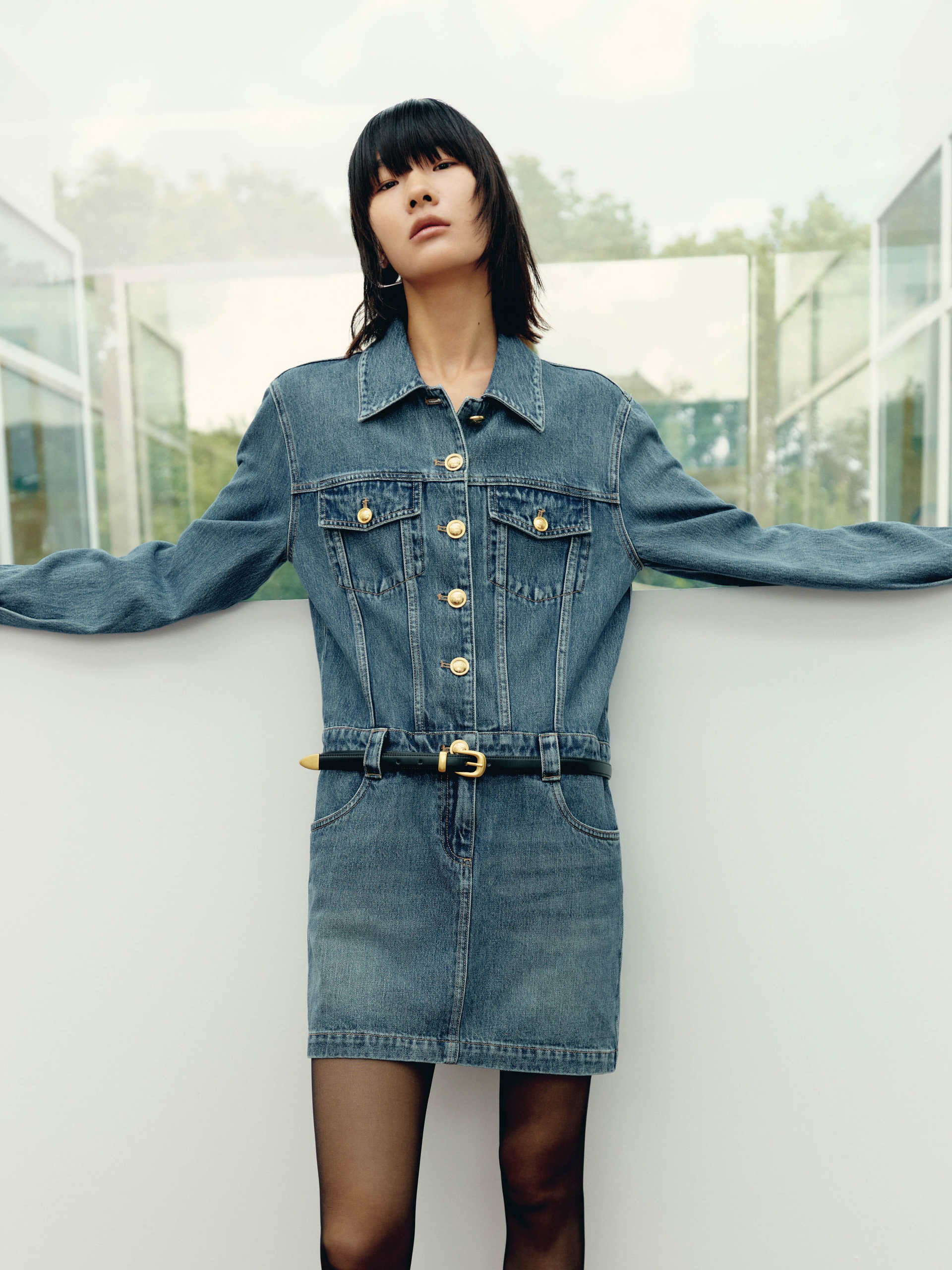 Include Belt Low-rise Denim Mini Dress