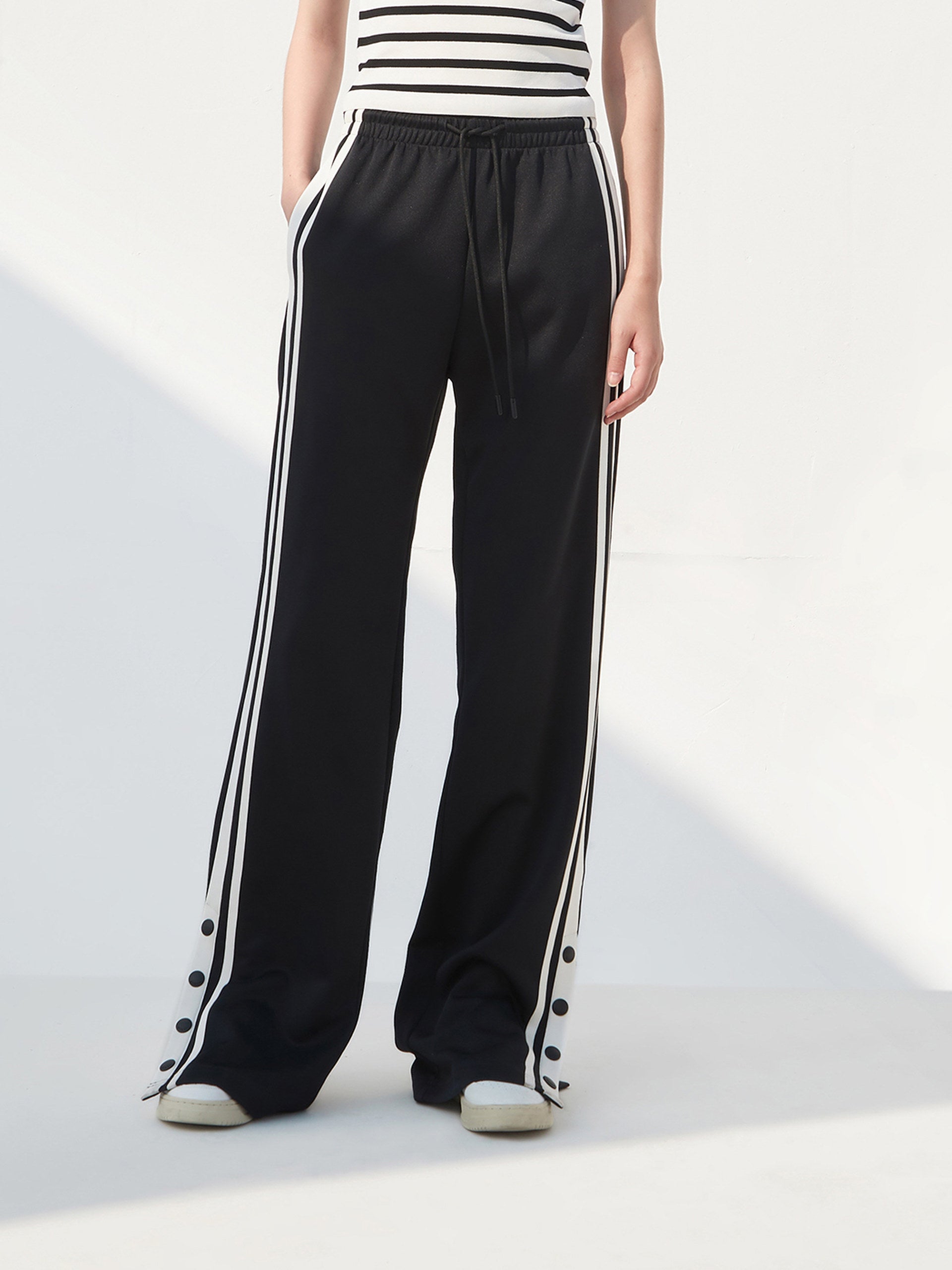 Contrast Drawstring Waist Full Length Causal Pants