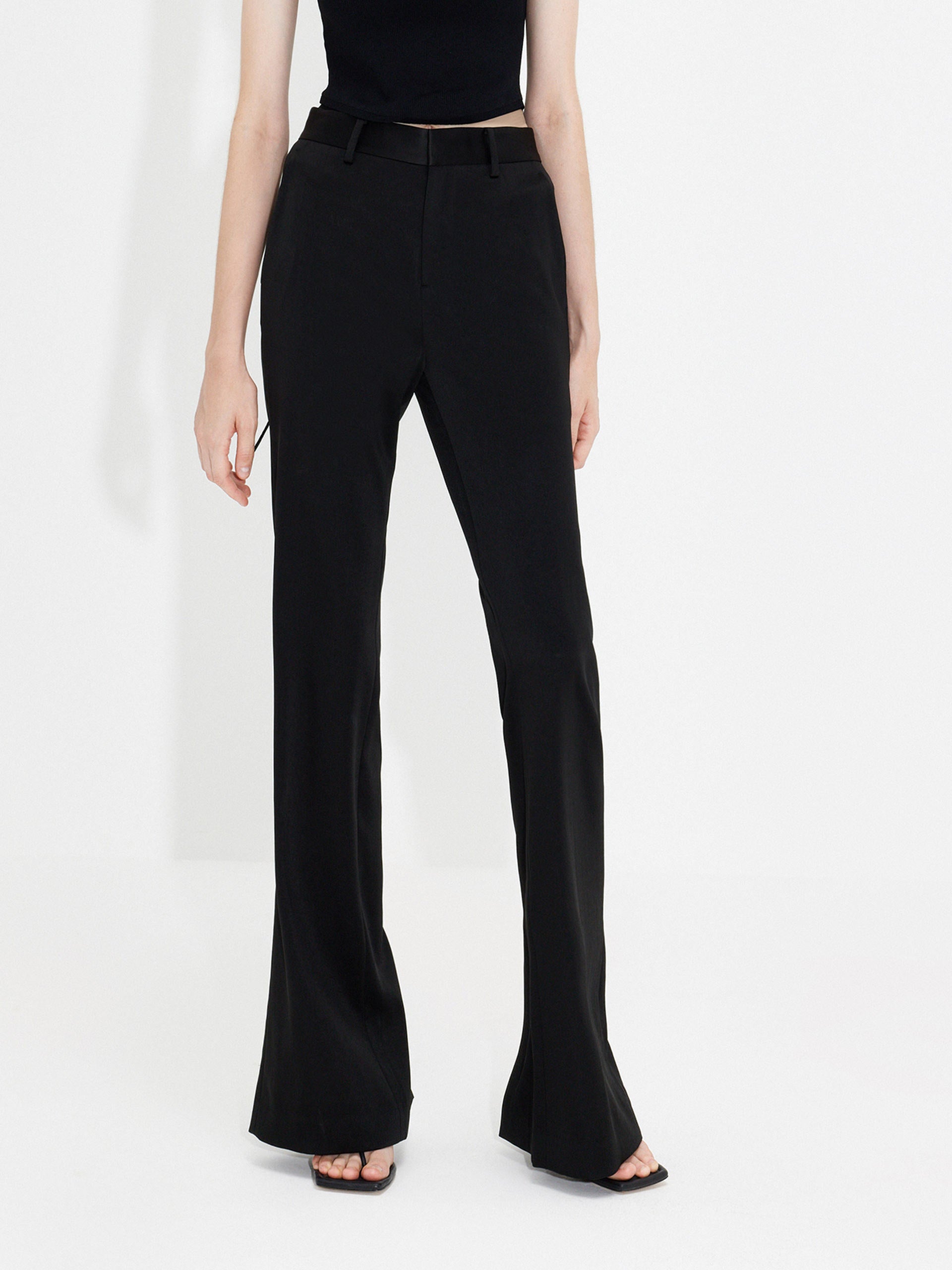 MO&Co. Women's Back Slit Slim-fit and Flared Black Suit Pants