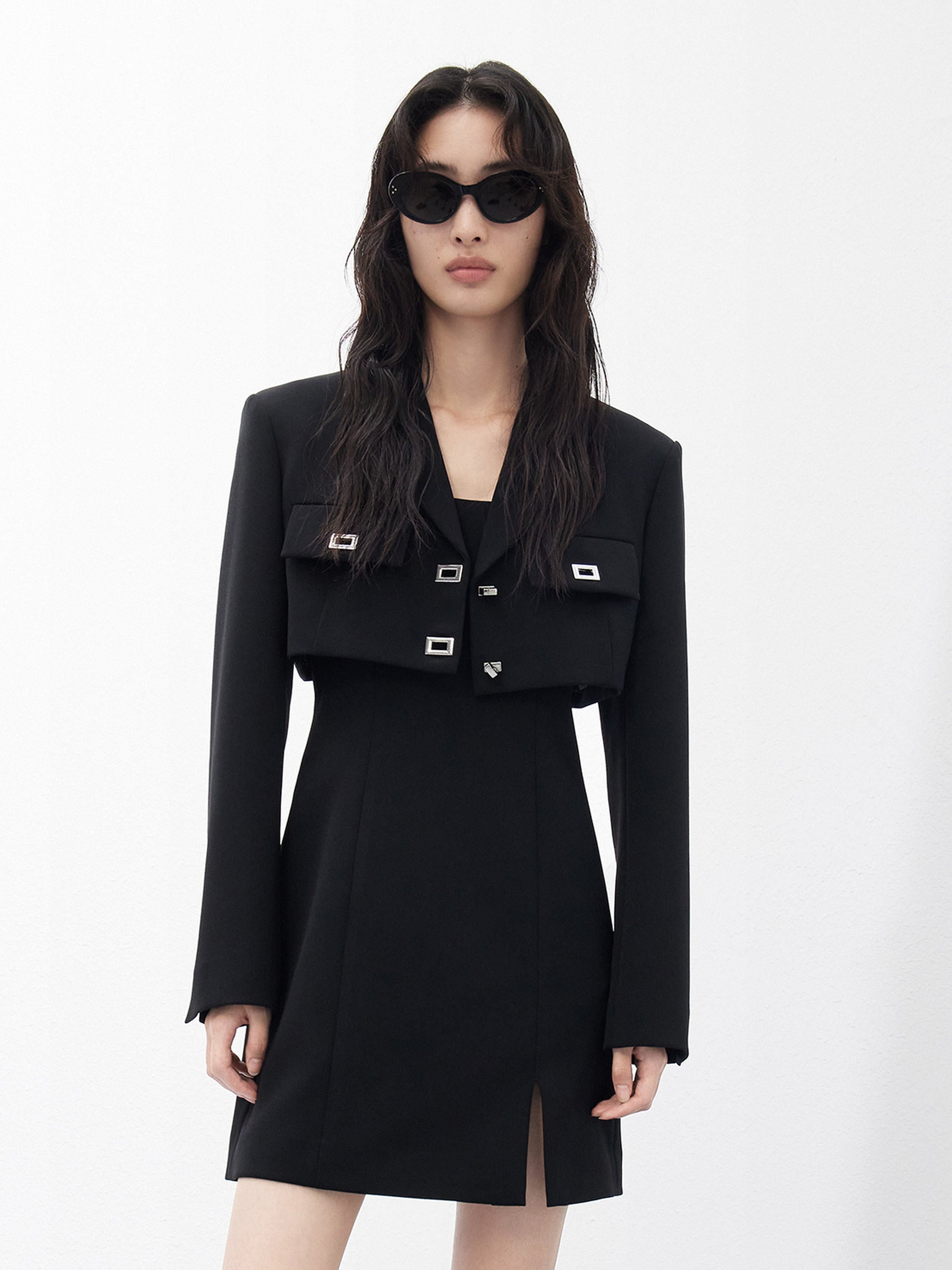 Two-Piece Slim Fit Blazer Day to Night Black Dress