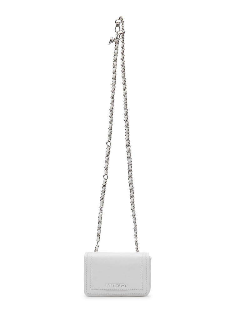 White Chain Strap Crossbody Bag in Ovine Leather
