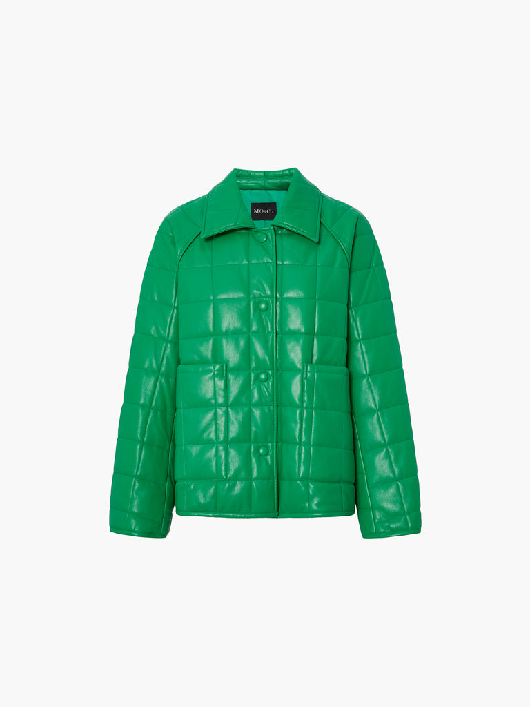 Green Faux Leather Cropped Jacket