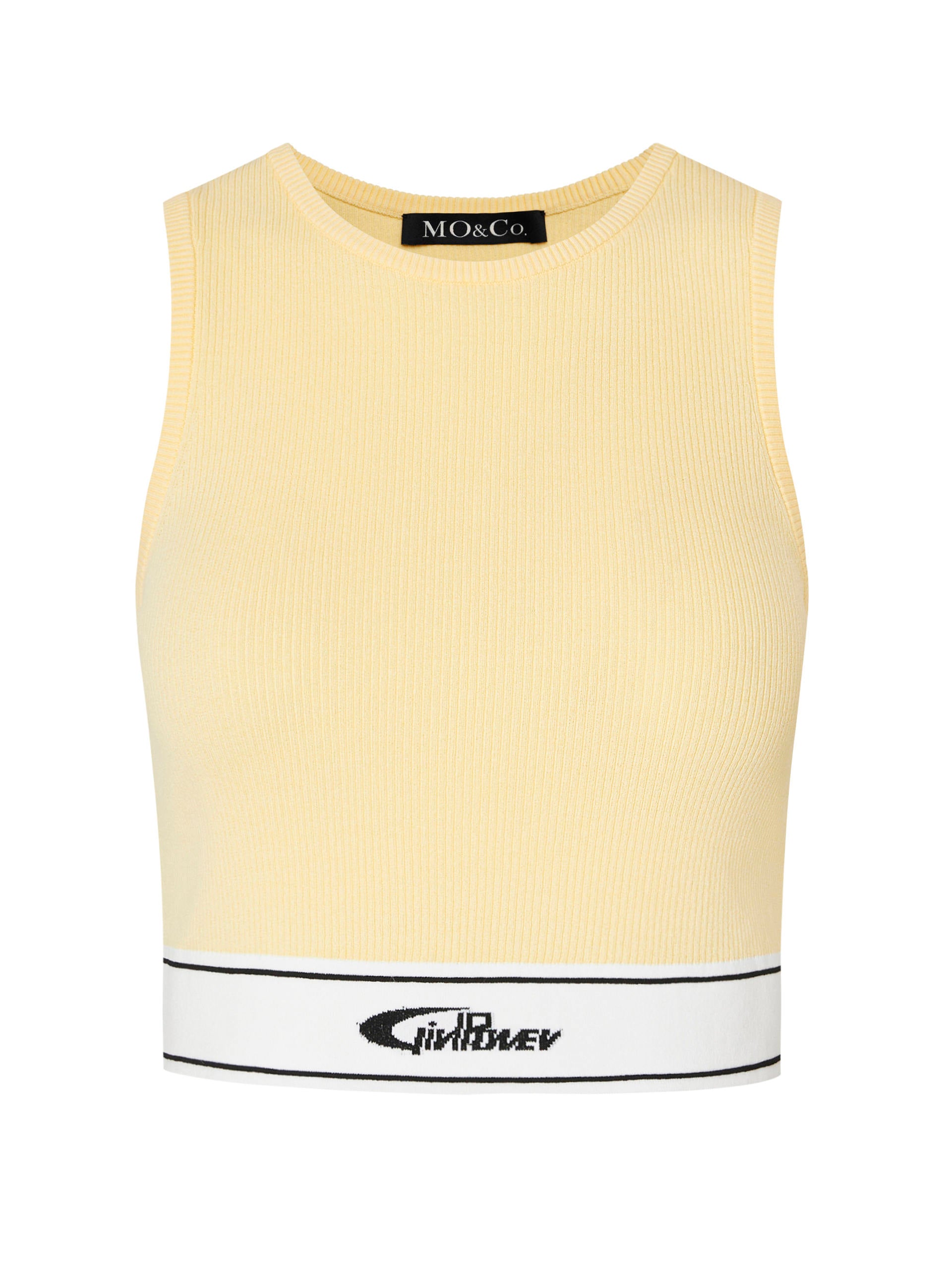 Women's Ribbed Contrast Hem Cropped Tank Top in Yellow