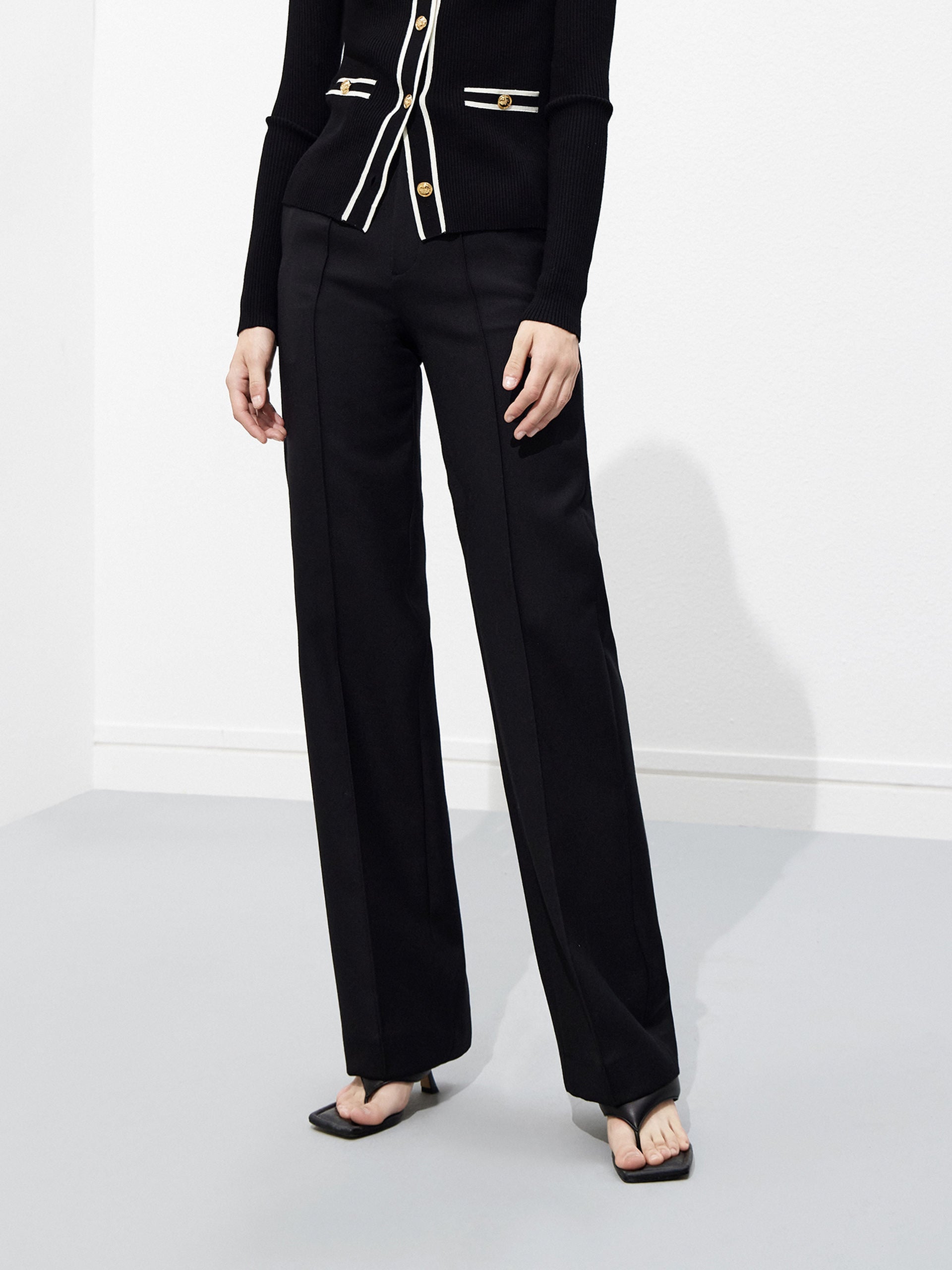 Straight Leg Tailored Trousers Suit Pants in Black