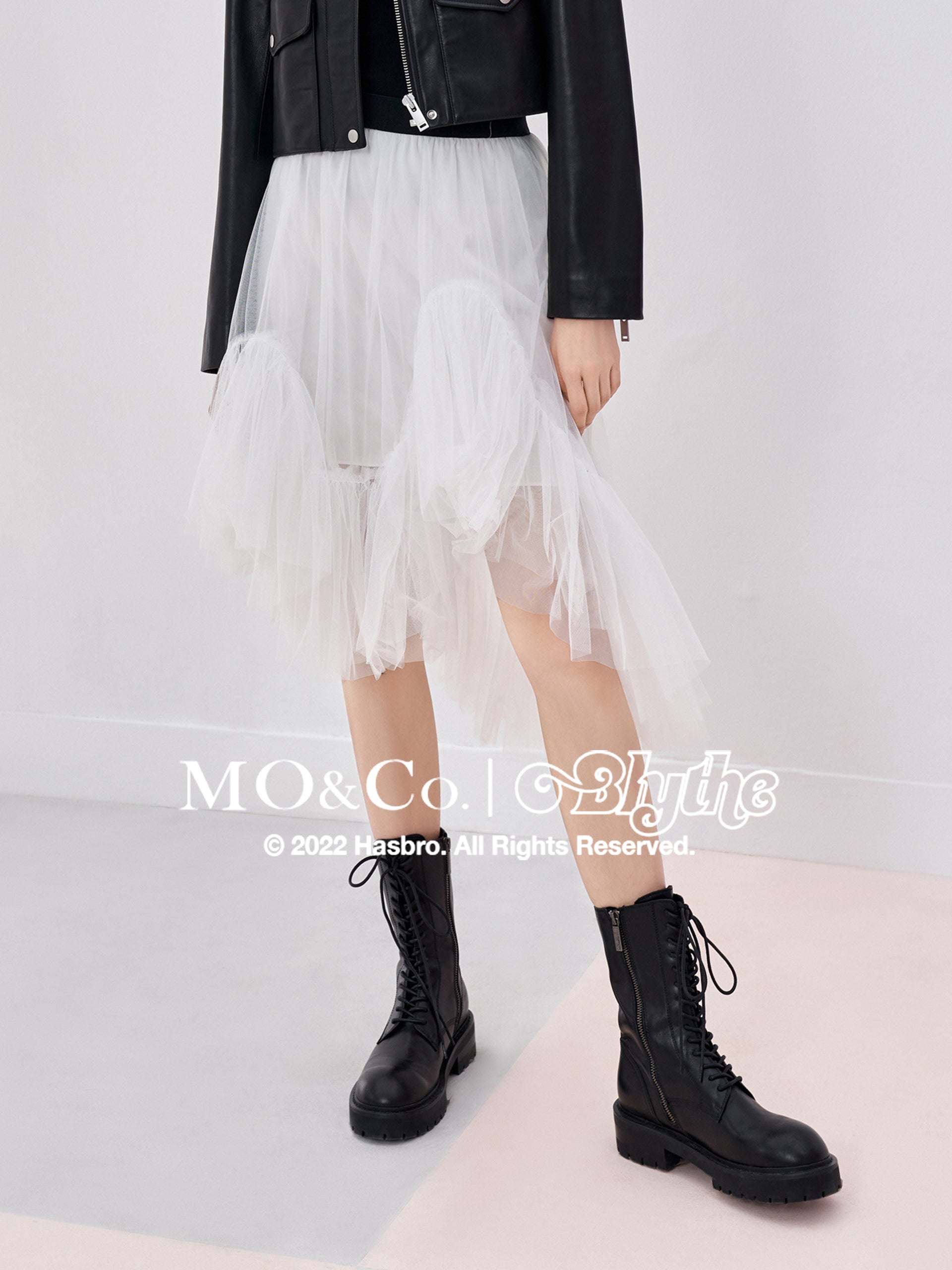 MO&Co.｜Blythe Collaboration Irregular Elastic Skirt Loose Casual  Black Skirt