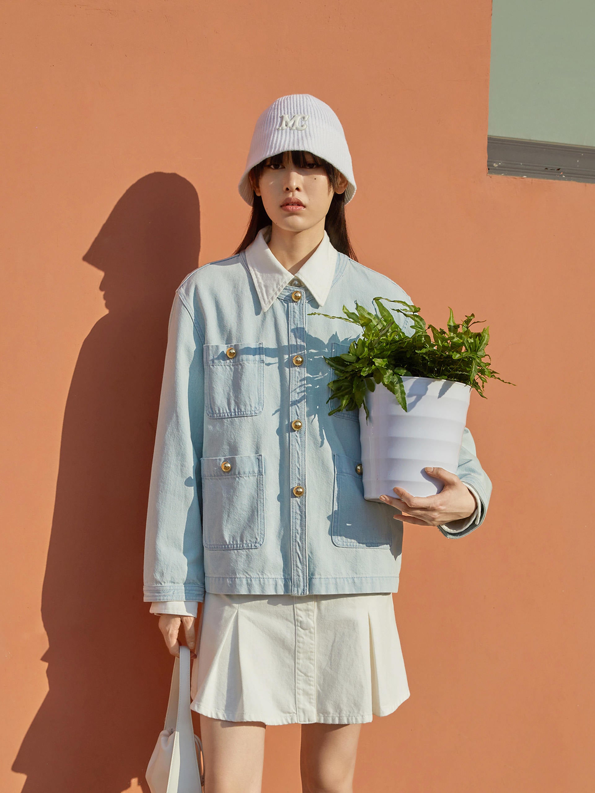 Front Pockets Light Blue Washed Denim Jacket