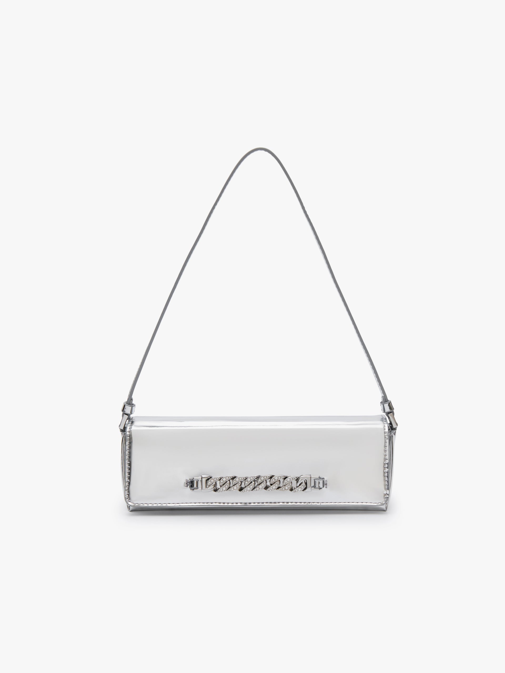 Faux Leather Baguette Bag in Sliver