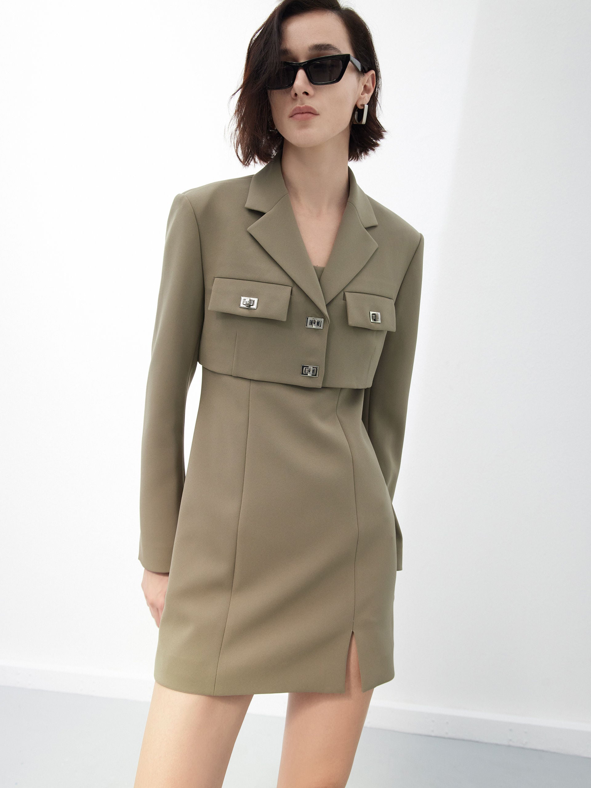 Two-Piece Slim Fit Blazer Day to Night Olive Dress