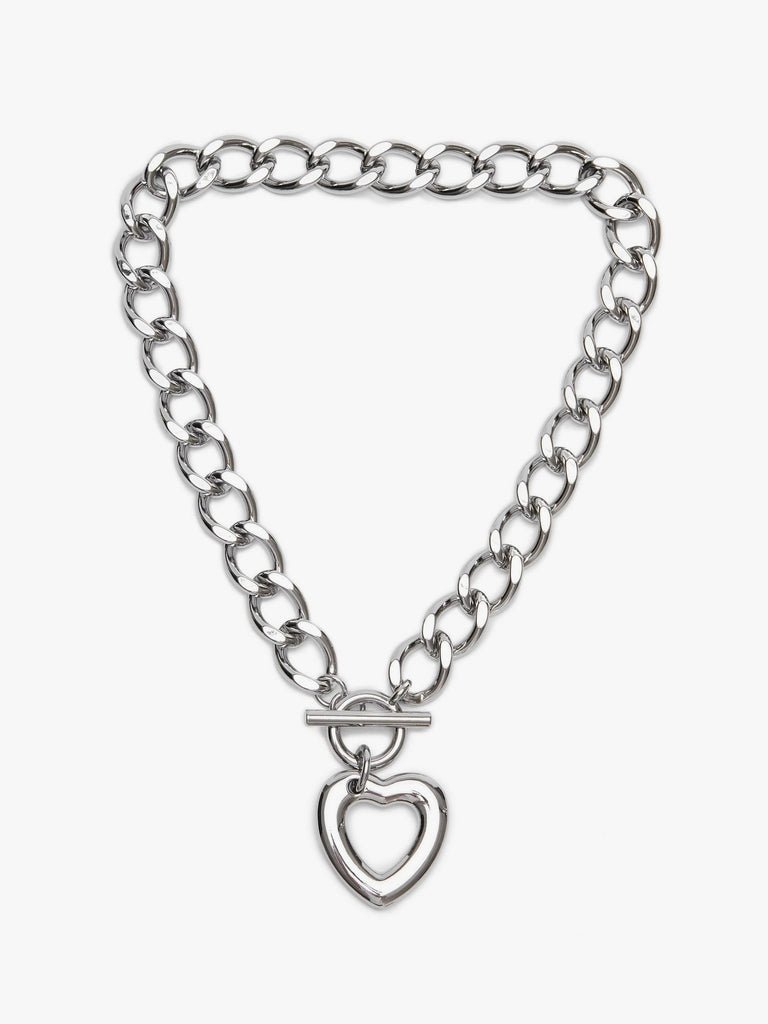 Chunky Heart Necklace in Sliver Color