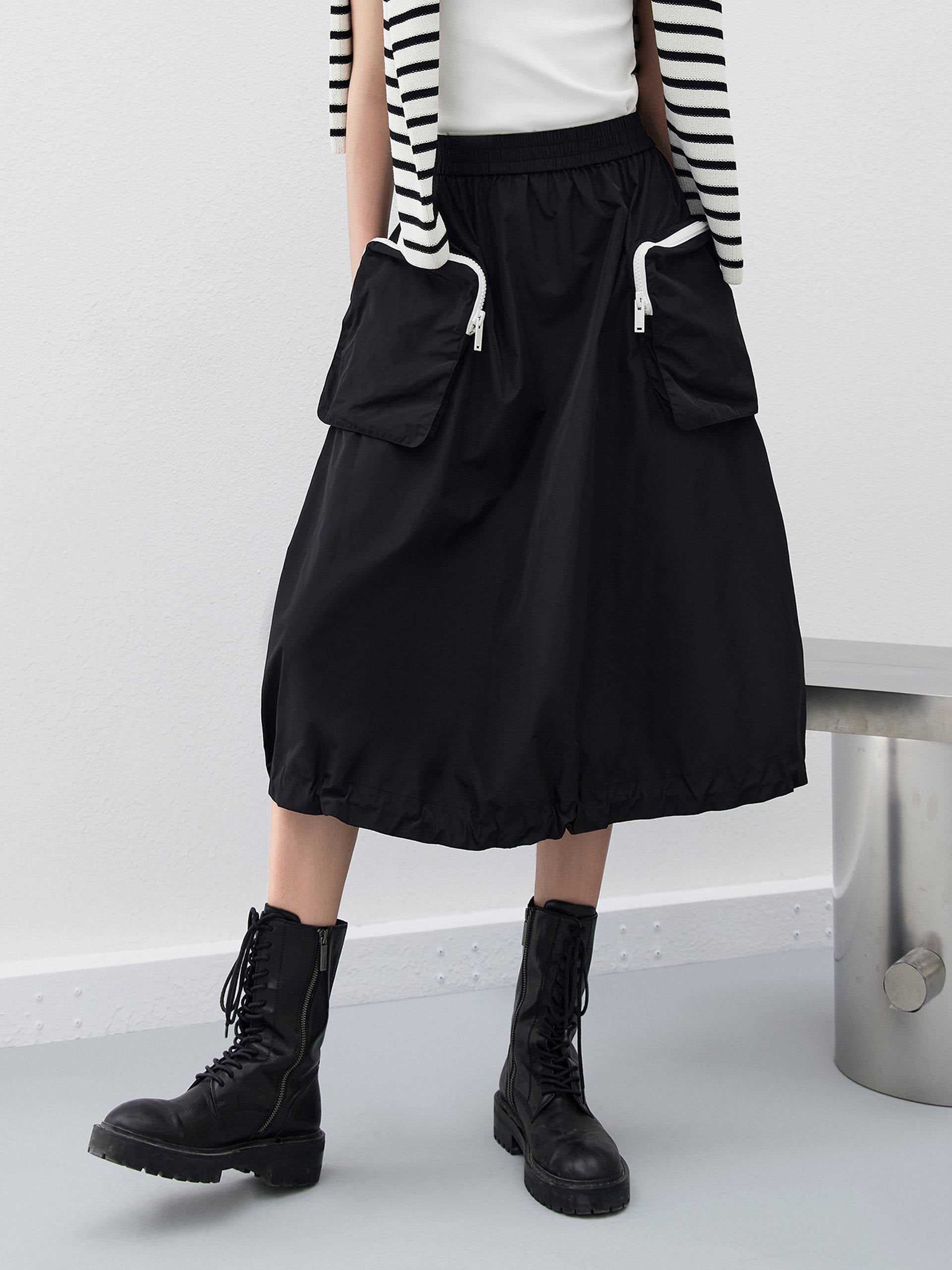 Drawstring Gorpcore Cargo Pockets Black Skirt