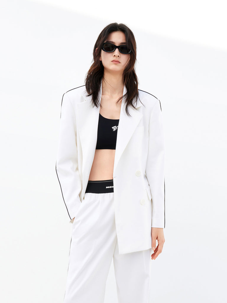 Double Breasted Structured Athleisure Style Blazer in White