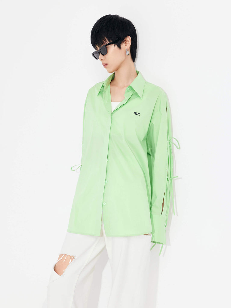 MO&Co. Women's Cotton Blend Cutout Details Oversized Shirt in Green